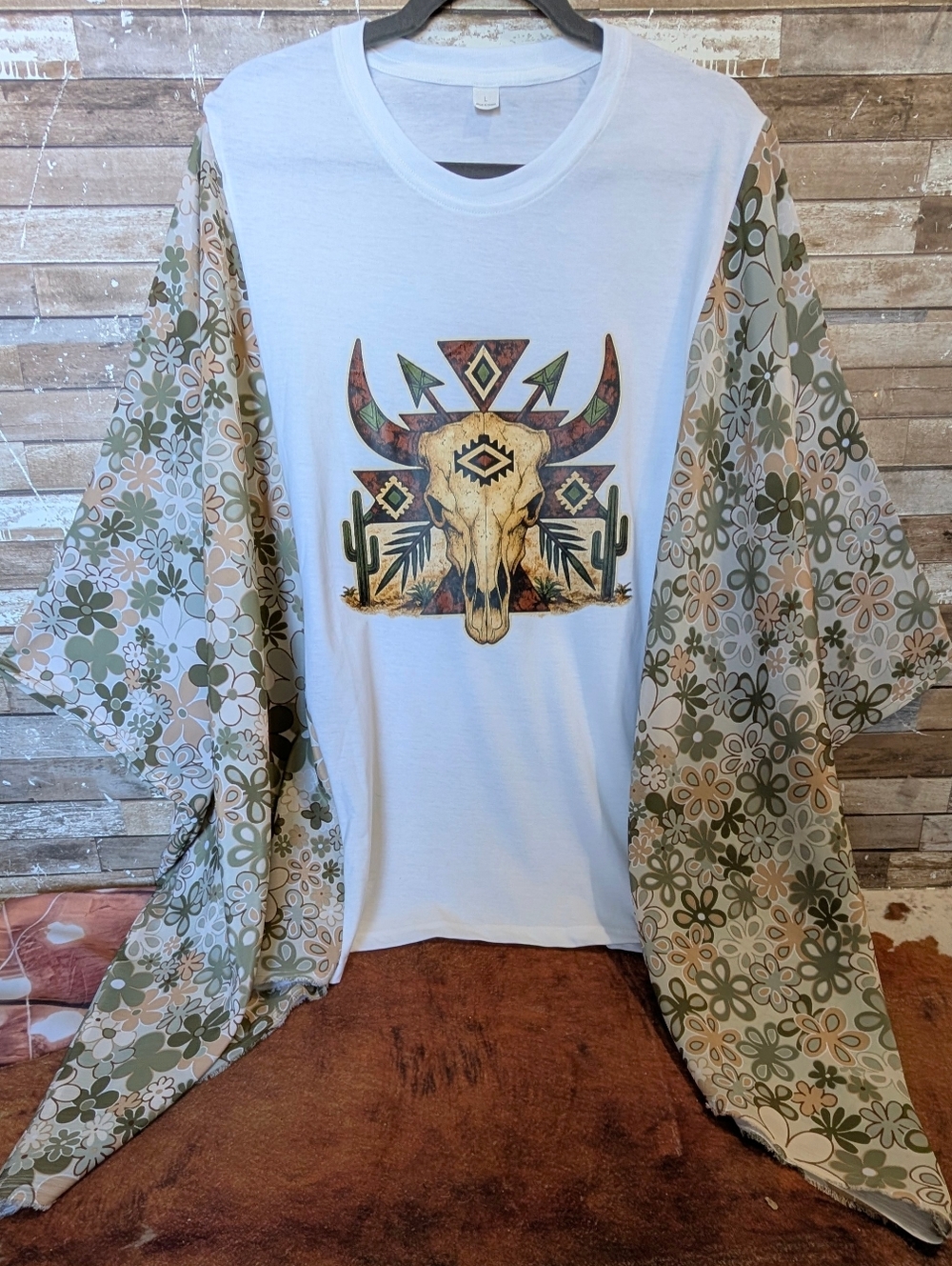 New Handcrafted Boho Bull Graphic With Boho Bat Winged Sleeves